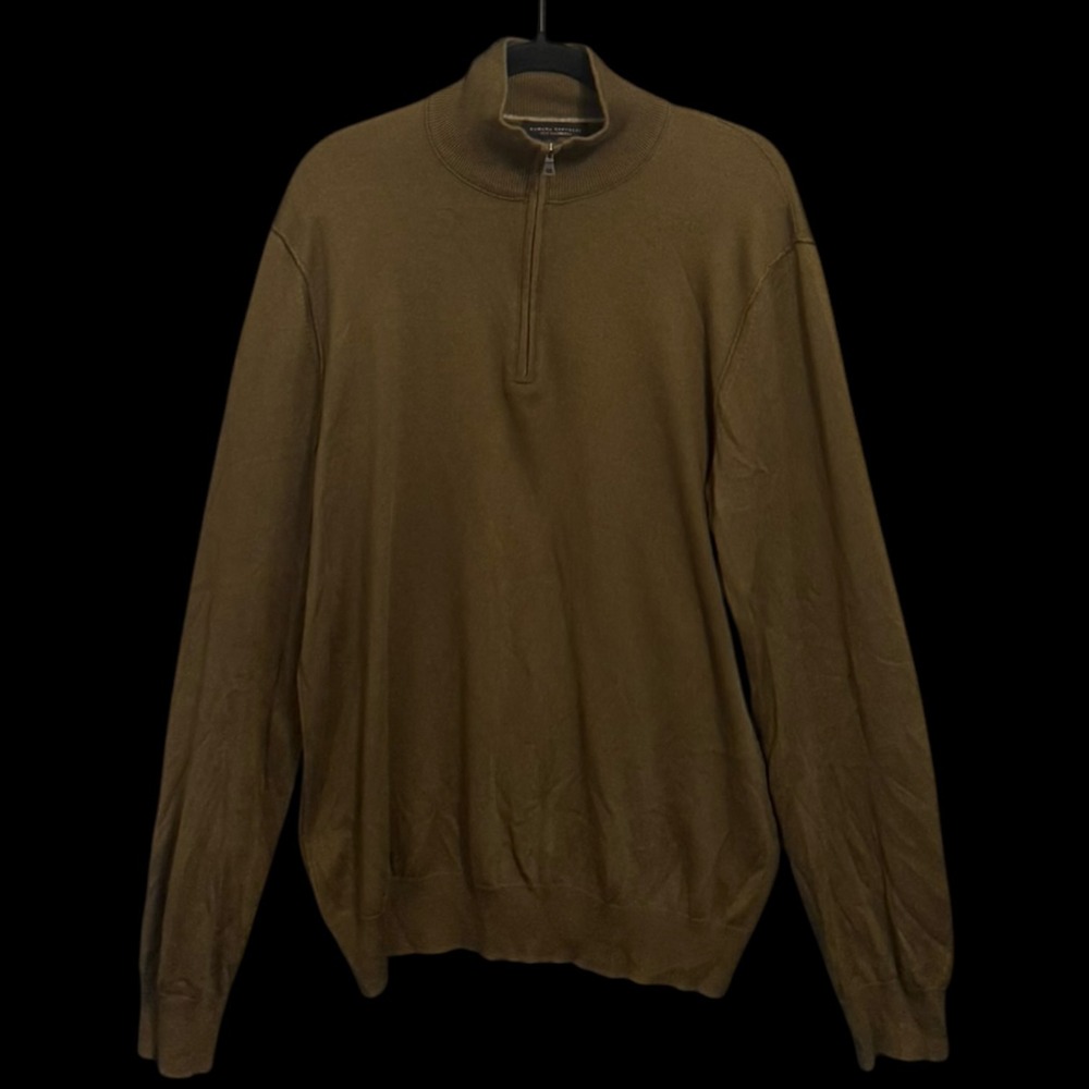 Banana Republic Mens Silk Cashmere Quarter Zip Sweater Olive Brown Large